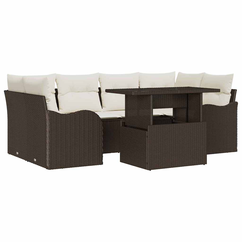 Garten-Sofa-Set mit Kissen mit Speicher 7 pcs Braun Poly Rattan